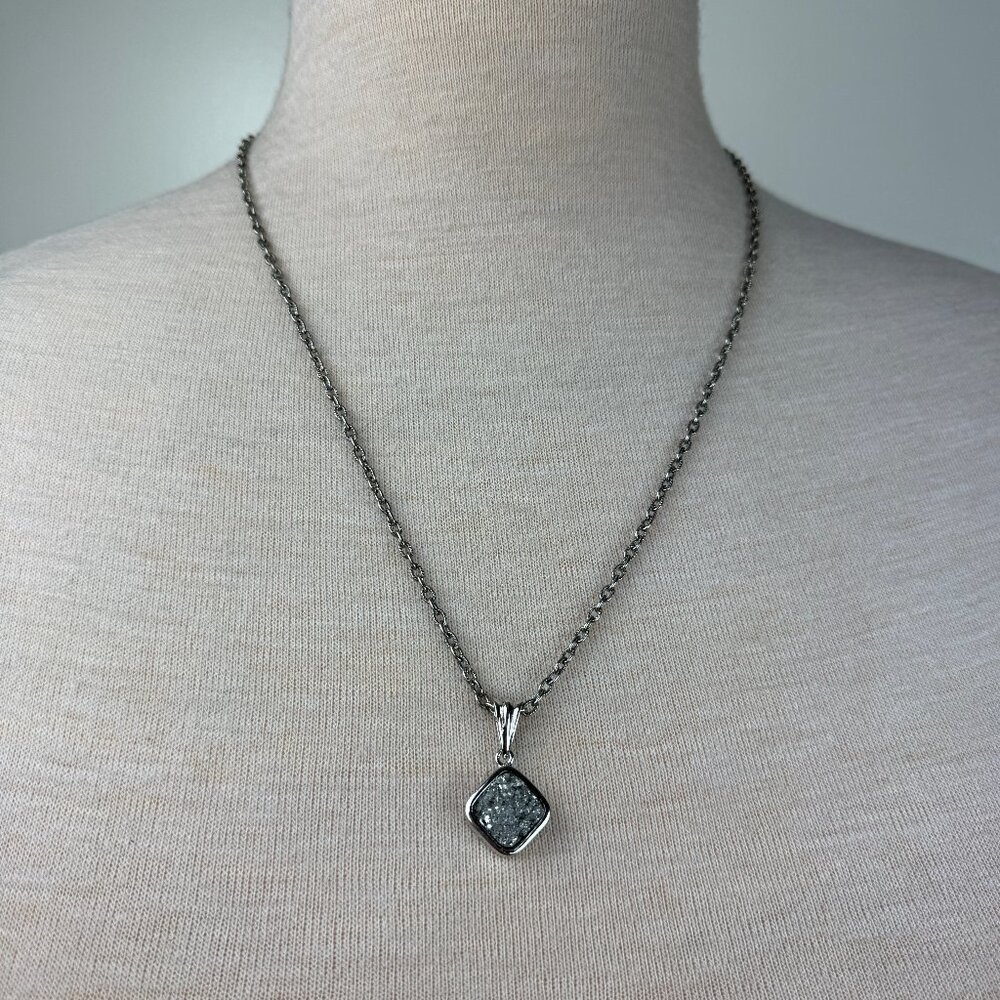 Silver Tone Druzy Pendant Necklace LS China 23"